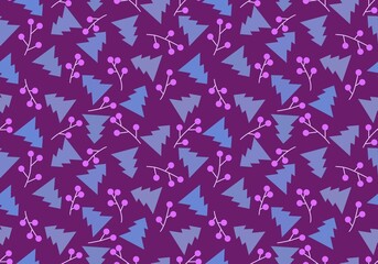 Winter Christmas tree seamless berries branches pattern for wrapping paper and fabrics and linens and kids