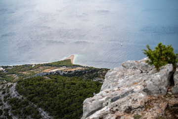 The most famous croatian beach Zlatni Rat photographed from Vidova Gora, the highest peak of Brac island, Croatia