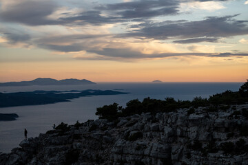 Obraz premium Wonderful landscape of Brac island from Vidova Gora mountain with view on Hvar and Vis islands across the sea