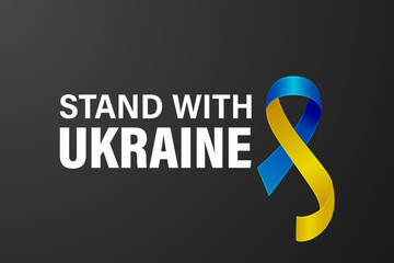 Stand with Ukraine. Anti War Call with the Smbol of Peace with Blue and Yellow Silk Ribbon. Ukranian Flag Colors. Struggle, Protest, Support Ukraine, Slogan. Vector Illustration