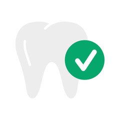 Fototapeta premium Tooth with tick check mark icon. Dental checkup, strong teeth, oral hygiene.