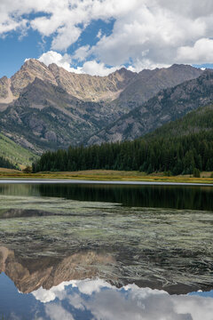 Mountain view with lake in front