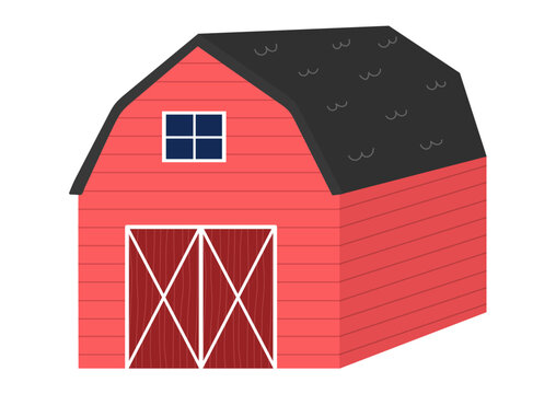 recommend clip art: Red barn on the farm print in cartoon style. Wooden stable isolated element. Vector illustration