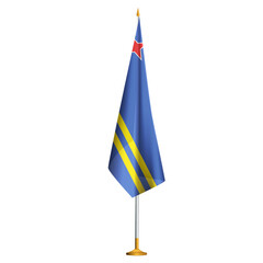 Isolated small national flag of Aruba vector with golden flagpole.Standing miniature flag of Aruba