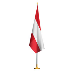 Isolated small national flag of Austria vector with golden flagpole.Standing miniature flag of Austria