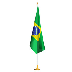Isolated small national flag of Brazil vector with golden flagpole.Standing miniature flag of Brazil