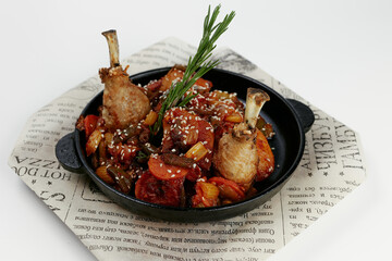 chicken and duck legs baked with vegetables