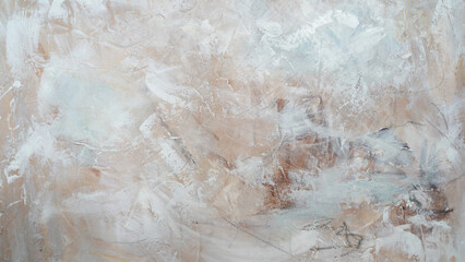 Abstract modern art. Closeup view of a contemporary painting with beautiful brush texture and white...