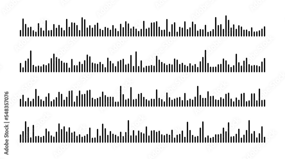 Poster black sound wave bars set. music, podcast, audio tracks or voice messages. equaliser elements collec