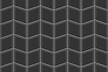 Black rhombus tile background. Bathroom or shower ceramic wall or floor diamond mosaic surface. Kitchen backsplash texture. Pavement decoration seamless pattern. Vector flat illustration