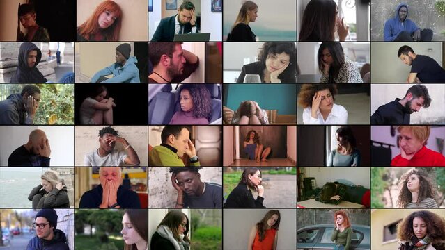Lonely and afflicted men and women of different ethnic groups. Negative emotions