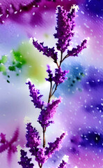 Plakat Vector, watercolor brach of bush with lilac flowers , beauty botanical illustration, purple, blue, green color