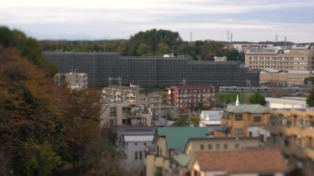 Tokyo,Japan - November 22, 2022: Miniature faking, diorama effect or diorama illusion of a train in Tokyo, Japan

