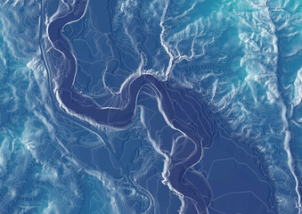 Concept de fond - Vue aérienne de paysage vallonné territoire montagneux - Rendu 2d modèle numérique de terrain avec courbes de niveau - obrazy, fototapety, plakaty
