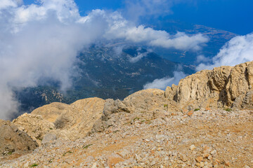 View from the top of Mount Tahtali of Antalya province in Turkey. Popular tourist spot for sightseeing and skydiving