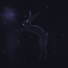 Obraz na płótnie Canvas Magic bunny. Black magical bunny rabbit, mystic crescent moon esoteric symbol, constellation elements. Happy easter greeting card template.Traditional Asian holiday design elements, card, poster.