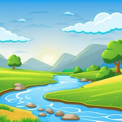 Obraz na płótnie Canvas Blank sky at daytime scene with river flowing through the ground