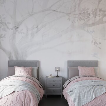 Bedroom with Bed and Pillows, Bedroom Wall Mockup