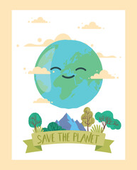 Save planet concept. Motivational poster or banner for website. Reducing emission of harmful substances into atmosphere. Responsible eco friendly society metaphor. Cartoon flat vector illustration