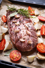 Raw pork prepared for roasting