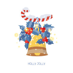 Christmas greeting card with bell and decorations