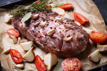 Raw pork prepared for roasting
