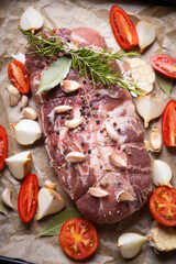 Raw pork prepared for roasting