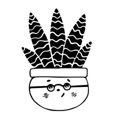 Doodle sketch of funny cactus character,kawaii succulent plant in a flower pot.Vector graphic.