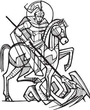 Hand drawn illustration of Saint George.