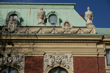 Fototapeta na wymiar Fragment of External Decoration of Dietel Palace. Sosnowiec, Poland.