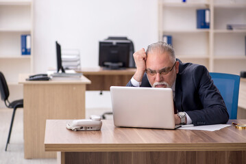 Old male employee working in the office