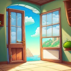 Windows and glass doors cartoon style