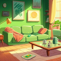 Green tone living room with couch