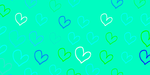 Light Blue, Green vector backdrop with sweet hearts.