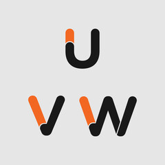 set of letter font u v w logo design with creative concept