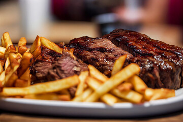 juicy bbq beef with french fries