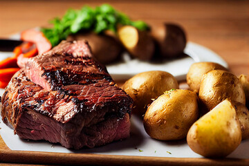 juicy bbq beef with roasted potatoes