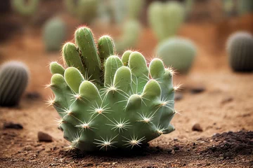 Rolgordijnen een kleine cactus groeit op het zand © Paulina