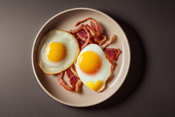 fried egg on fried bacon on a white plate