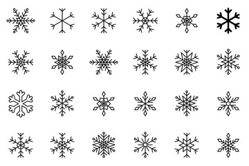 Conjunto de iconos de copos de nieve. Concepto de frío, nevado. Copos de nieve decorativos de Navidad. Ilustración vectorial