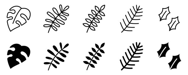 Conjunto de hojas de plantas decorativas. Ilustración vectorial