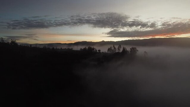 Boyaca sunrise with fog in mountains