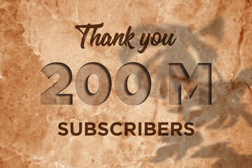 200 Million subscribers celebration greeting banner with Marble Engraved Design
