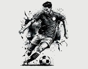 Fototapeta na wymiar Soccer Player Kicking Ball Vector Illustration. Football Player Sketch Style Design.
