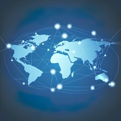 Worldwide Connection Blue Background Illustration 2D Illustrated