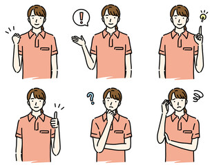 女性ヘルパー　ポーズセット（アイコン付き）　カラー