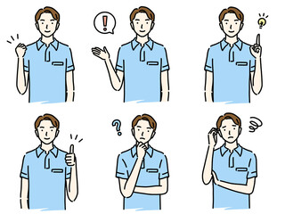 男性ヘルパー　ポーズセット（アイコン付き）　カラー