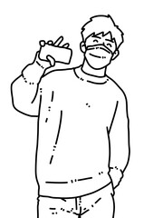 black and white of cute man cartoon for coloring