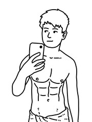 black and white of cute man cartoon for coloring