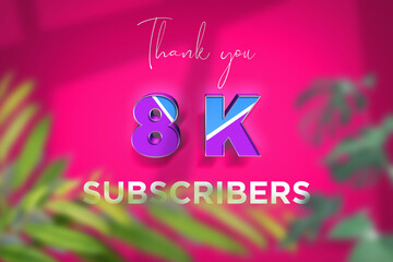 8 K  subscribers celebration greeting banner with Blue Purple Design